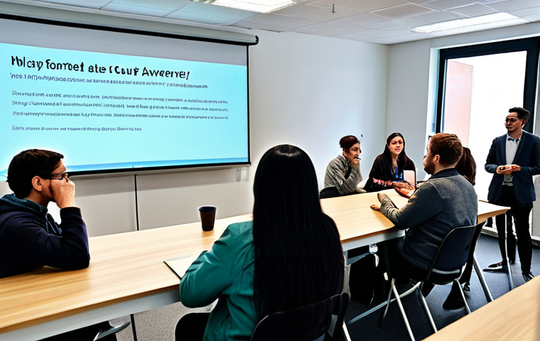 Digital Privacy Awareness**

A diverse group of people, fully clothed in modern, modest attire, attending a workshop on digital privacy. The setting is a bright, contemporary community center. A projector screen displays information about cookies and online tracking. The atmosphere is engaging and informative. Safe for work, appropriate content, professional, perfect anatomy, correct proportions, natural pose, well-formed hands, proper finger count, natural body proportions, family-friendly.

**