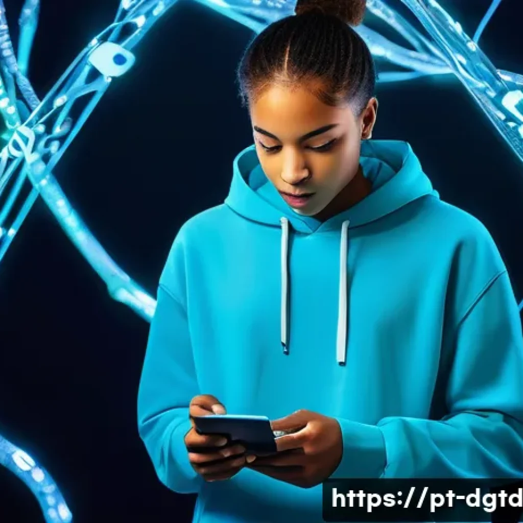 디지털 정체성 관리와 규제 환경 - **Prompt:** A diverse young adult, wearing modern, modest street clothing, thoughtfully navigates a ...