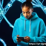 디지털 정체성 관리와 규제 환경 - **Prompt:** A diverse young adult, wearing modern, modest street clothing, thoughtfully navigates a ...