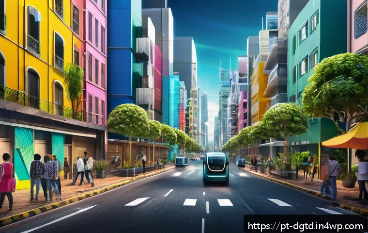 미래의 디지털 정체성 패러다임 - A futuristic digital identity verification scene showing a diverse group of people using biometric a...