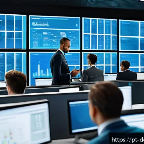 Home 31 디지털 정체성 관리와 기업 전략 - A modern corporate office environment with diverse professionals collaborating on digital security m...